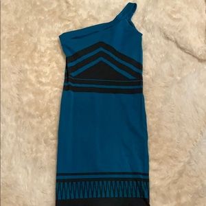 Navy and black one shoulder sweater dress